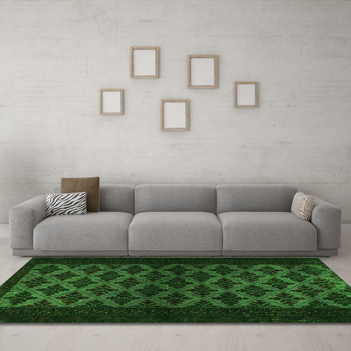 Machine Washable Abstract Green Modern Area Rugs in a Living Room,, wshabs2436grn