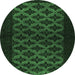 Round Machine Washable Abstract Emerald Green Modern Area Rugs, wshabs2436emgrn