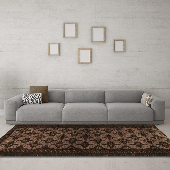 Machine Washable Abstract Brown Modern Rug in a Living Room,, wshabs2436brn