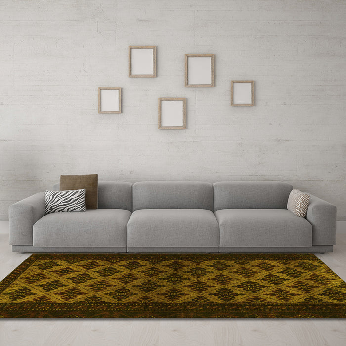 Machine Washable Abstract Yellow Modern Rug in a Living Room, wshabs2436yw