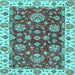 Square Machine Washable Oriental Light Blue Traditional Rug, wshabs2437lblu