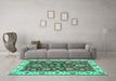 Machine Washable Oriental Turquoise Traditional Area Rugs in a Living Room,, wshabs2437turq