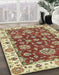 Abstract Fire Brick Red Oriental Rug in Family Room, abs2437