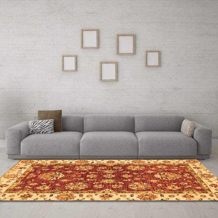 Machine Washable Oriental Orange Traditional Area Rugs in a Living Room, wshabs2437org