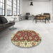 Round Machine Washable Abstract Fire Brick Red Rug in a Office, wshabs2437