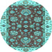 Round Machine Washable Oriental Light Blue Traditional Rug, wshabs2437lblu