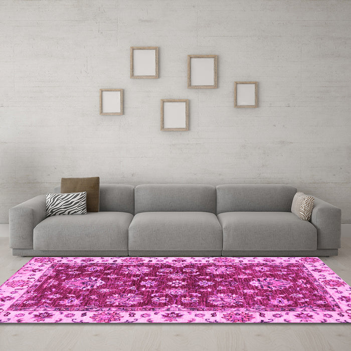 Machine Washable Oriental Pink Traditional Rug in a Living Room, wshabs2437pnk