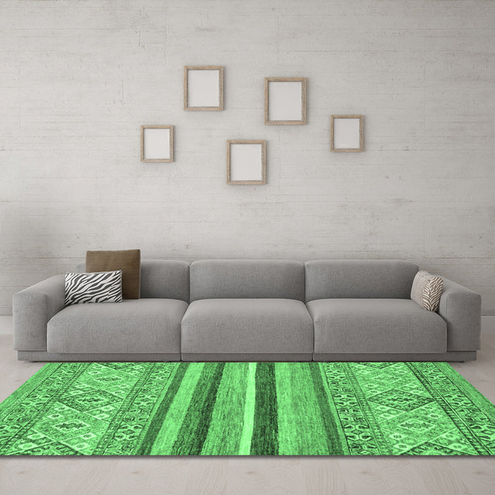 Machine Washable Abstract Emerald Green Modern Area Rugs in a Living Room,, wshabs2438emgrn