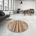 Round Abstract Gold Brown Modern Rug in a Office, abs2438