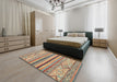 Abstract Gold Brown Modern Rug in a Bedroom, abs2438