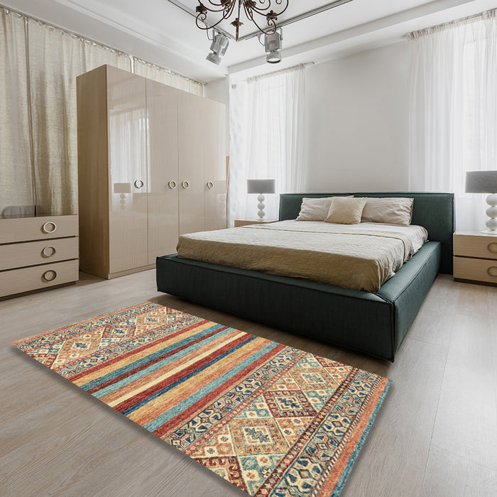 Abstract Gold Brown Modern Rug in a Bedroom, abs2438