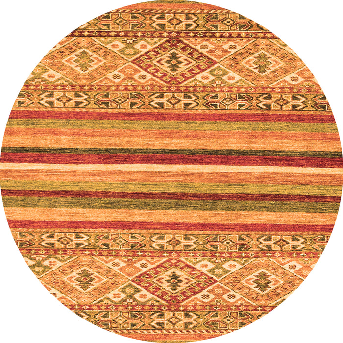 Round Machine Washable Abstract Orange Modern Area Rugs, wshabs2438org