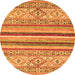 Round Machine Washable Abstract Orange Modern Area Rugs, wshabs2438org