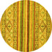 Round Abstract Yellow Modern Rug, abs2438yw