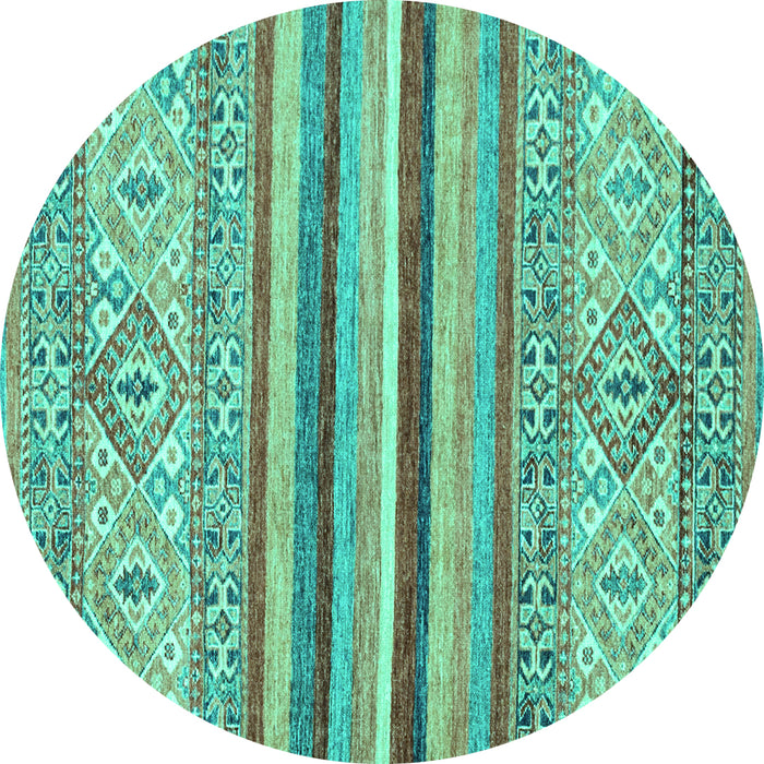 Round Machine Washable Abstract Turquoise Modern Area Rugs, wshabs2438turq