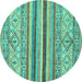 Round Machine Washable Abstract Turquoise Modern Area Rugs, wshabs2438turq