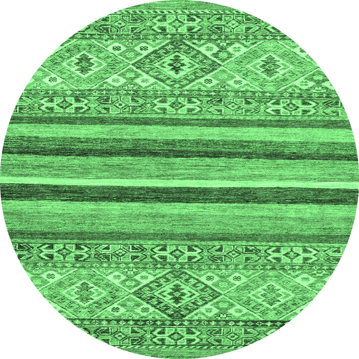 Round Machine Washable Abstract Emerald Green Modern Area Rugs, wshabs2438emgrn