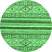 Round Machine Washable Abstract Emerald Green Modern Area Rugs, wshabs2438emgrn