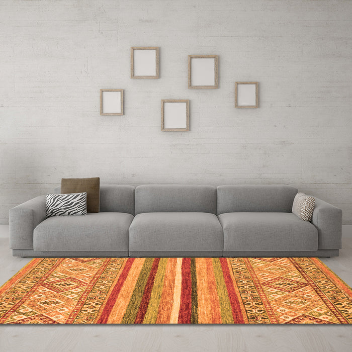 Machine Washable Abstract Orange Modern Area Rugs in a Living Room, wshabs2438org