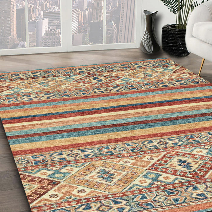 Abstract Gold Brown Modern Rug in Family Room, abs2438