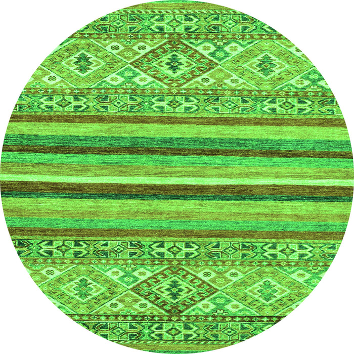 Round Machine Washable Abstract Green Modern Area Rugs, wshabs2438grn
