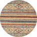 Round Abstract Gold Brown Modern Rug, abs2438