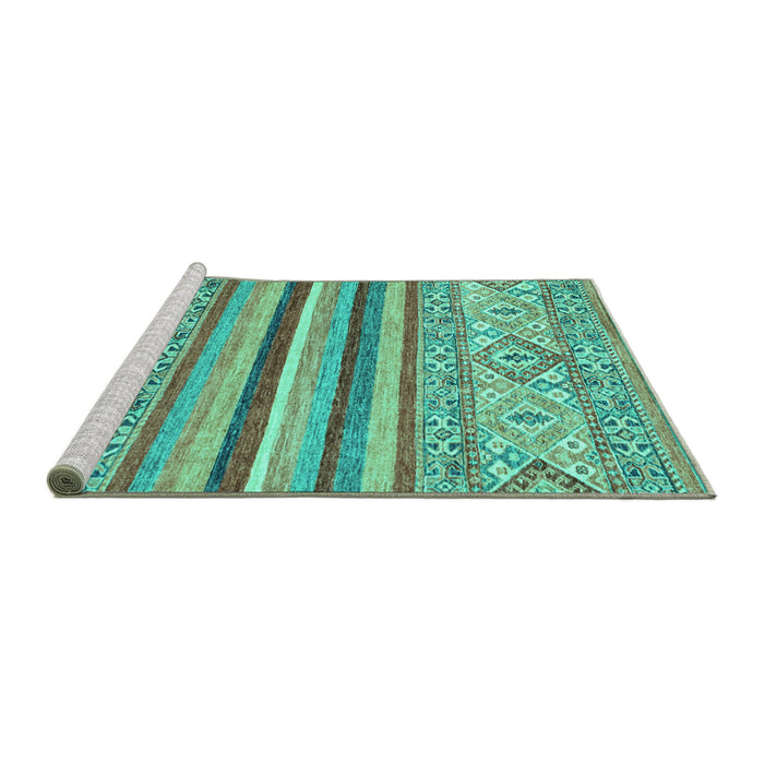 Sideview of Machine Washable Abstract Turquoise Modern Area Rugs, wshabs2438turq