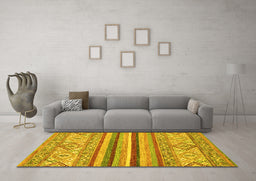 Machine Washable Abstract Yellow Modern Rug in a Living Room, wshabs2438yw