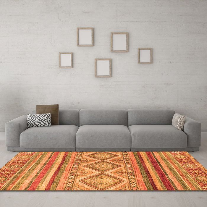 Machine Washable Southwestern Orange Country Area Rugs in a Living Room, wshabs2439org