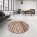 Round Machine Washable Abstract Sand Brown Rug in a Office, wshabs2439