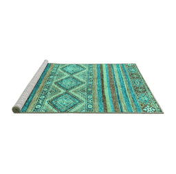 Sideview of Machine Washable Southwestern Turquoise Country Area Rugs, wshabs2439turq