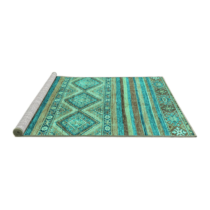 Sideview of Machine Washable Southwestern Turquoise Country Area Rugs, wshabs2439turq