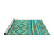 Sideview of Machine Washable Southwestern Turquoise Country Area Rugs, wshabs2439turq