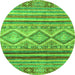 Round Machine Washable Southwestern Green Country Area Rugs, wshabs2439grn