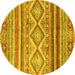 Round Southwestern Yellow Country Rug, abs2439yw