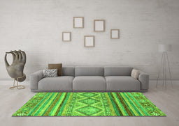 Machine Washable Southwestern Green Country Area Rugs in a Living Room,, wshabs2439grn