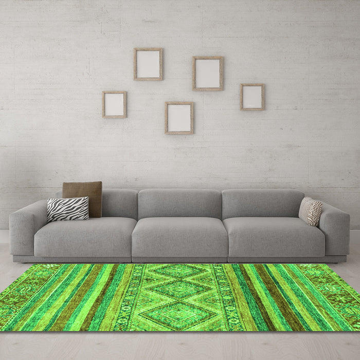 Machine Washable Southwestern Green Country Area Rugs in a Living Room,, wshabs2439grn