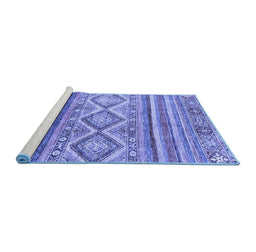 Sideview of Machine Washable Southwestern Blue Country Rug, wshabs2439blu