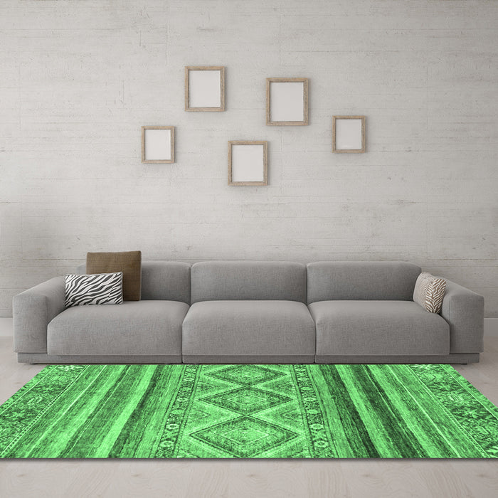 Machine Washable Southwestern Emerald Green Country Area Rugs in a Living Room,, wshabs2439emgrn