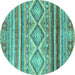 Round Southwestern Turquoise Country Rug, abs2439turq