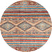 Round Abstract Sand Brown Southwestern Rug, abs2439