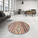 Round Abstract Sand Brown Southwestern Rug in a Office, abs2439