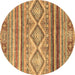 Round Southwestern Brown Country Rug, abs2439brn