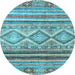 Round Southwestern Light Blue Country Rug, abs2439lblu