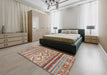 Abstract Sand Brown Southwestern Rug in a Bedroom, abs2439