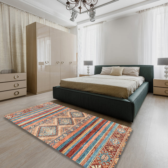 Abstract Sand Brown Southwestern Rug in a Bedroom, abs2439