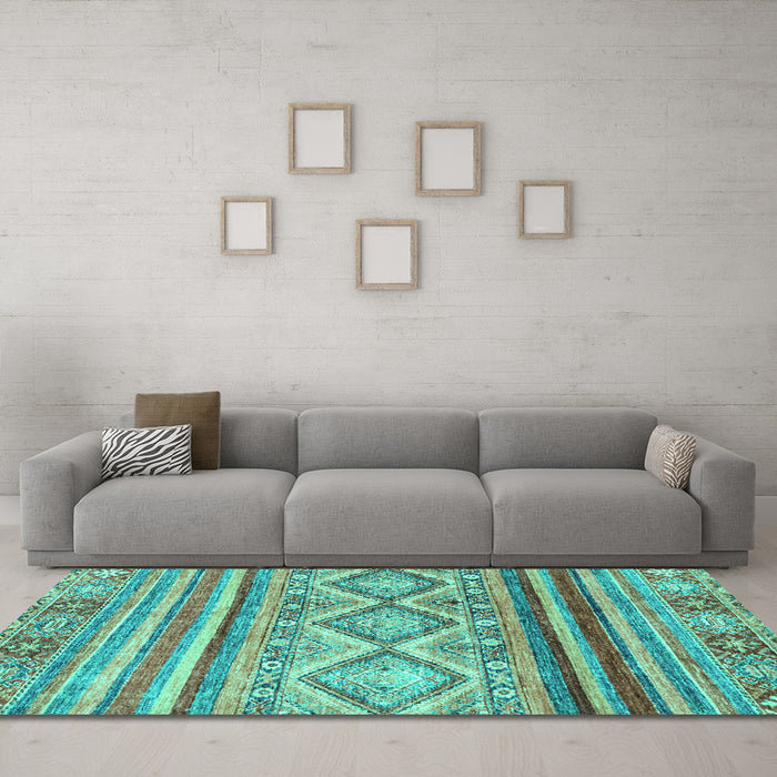 Machine Washable Southwestern Turquoise Country Area Rugs in a Living Room,, wshabs2439turq