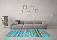 Machine Washable Southwestern Light Blue Country Rug, wshabs2439lblu