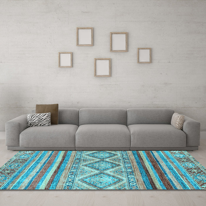 Machine Washable Southwestern Light Blue Country Rug in a Living Room, wshabs2439lblu