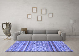 Machine Washable Southwestern Blue Country Rug in a Living Room, wshabs2439blu